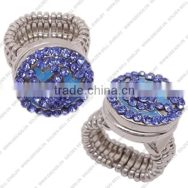 LJ0142 Button With Rhinestones Ring,snap Rings Jewelry,alloy Rings Charm Button Jewellery
