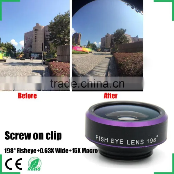 Mobile Phone Fisheye Lens Innovative Gadgets 2016 Trending Products Clip 3 in 1 198 Degree Fish Eye 0.63x Wide-angle Lens Kit photo-2