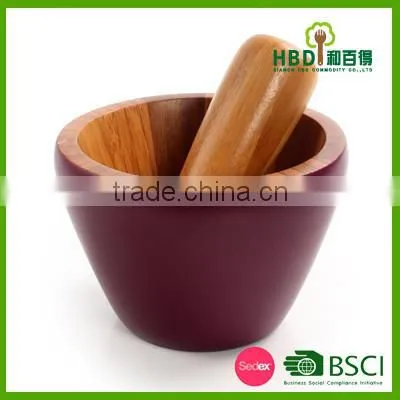 Custom Bamboo Garlic Pot and Tool,wood Mortar Pestle photo-4