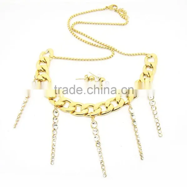 Attractive Women Gold Chain With Long Rhinestone Tassel Necklace photo-3