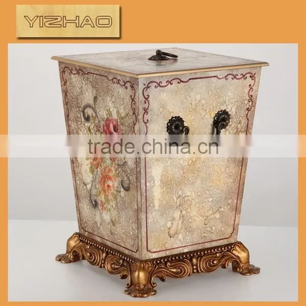 Painting Indoor Decorative Wooden Trash Can,Wooden Garbage Can photo-3