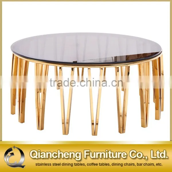 Fancy Black Glass Champagne Gold Coffee Table for Hotel photo-4