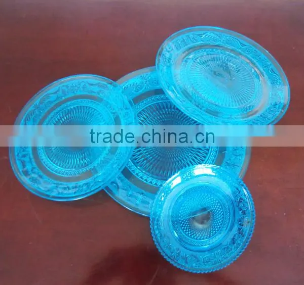 Set 5 Blue Color Light Glass Plates for Table Decoration photo-3