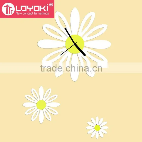 Flower 3D Wall Mounted Clock With Two Flower Set of 3 Home Decor Art MDF Wooden Diy Wall Clock photo-2