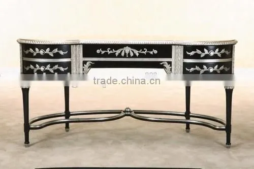 European Solid Wood Office Desk, Quality Antique New Classical Black and Silver Office Furniture BF11-07271b photo-3