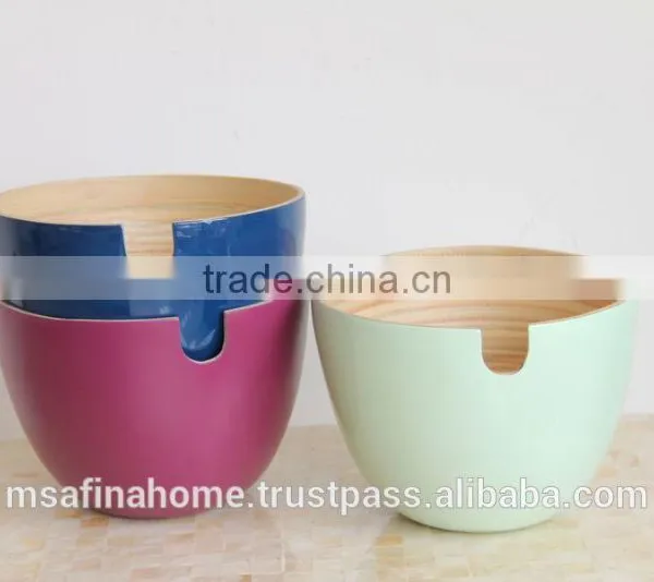 Round Colored Lacquer Bamboo Salad Bowl With Lips photo-2