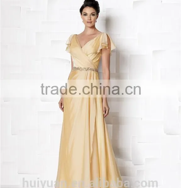 Elegant Mother Ball Gown Chiffon Beaded Short Sleeve Bridesmaid Dress photo-2
