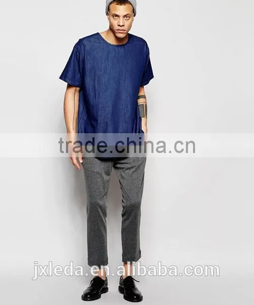 2016 Summer Men Light Weight Short Sleeves Dark Wash Denim T-shirt Custom photo-4
