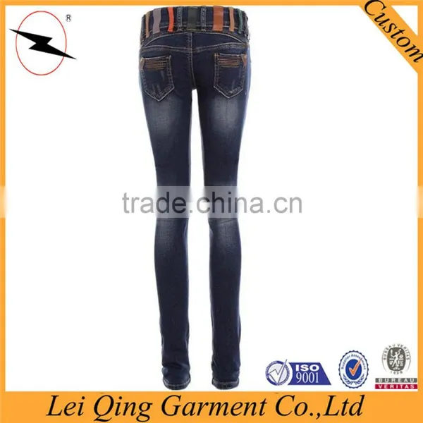 Fashion Newest Hot Sale Blue Denim Slim Fit Ladies Jeans Top Design photo-3