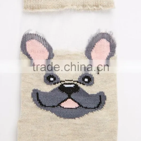 Custom Wholesale Pug Sheer Panel Socks Ribbed Cuff Opening Socks photo-2