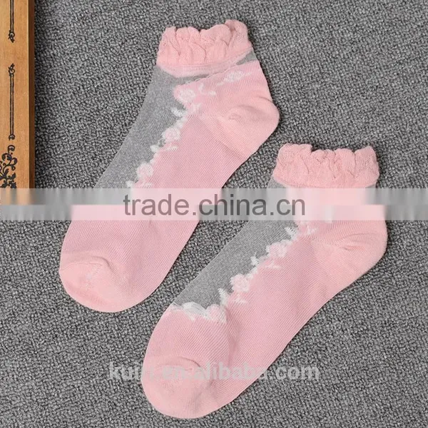 WS-46 Women Summer Novelty Transparent Grid Socks Glass Crystal Silk Cool Mesh Knit Sheer Soks photo-3