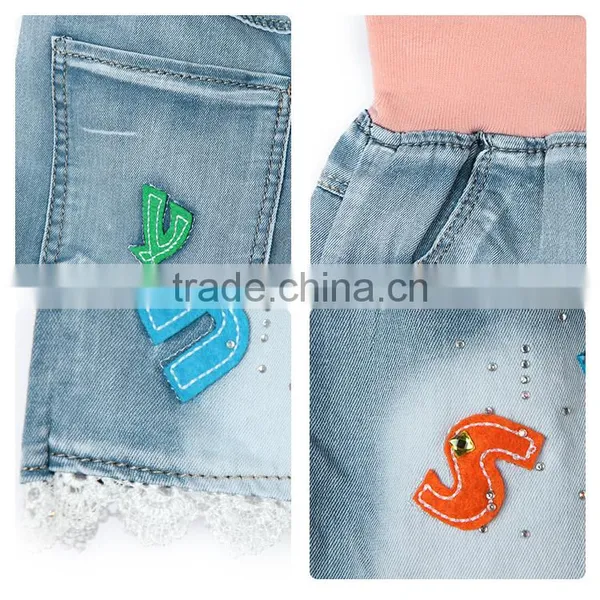 Standard Size Wholesale Fashion Lace Hem Cheap Denim Jeans for Kids photo-6