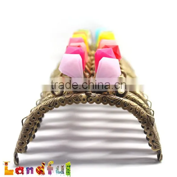 12.5cm 5 Inch Bronze Round Candy Diamond Kiss Lock Metal Handbag Frame photo-4