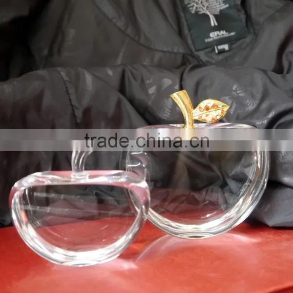 High Quality Faceted Clear Crystal Apple With Metal Leaf Crafts photo-3