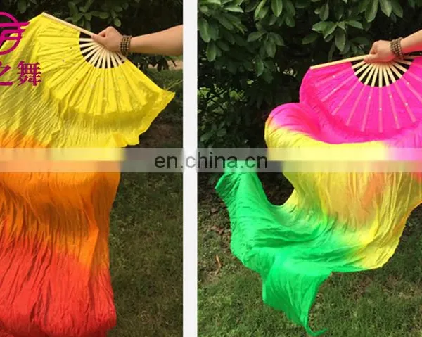 P-9080 New Arrival Factory Customized 1.5m/1.8m Imitated Silk Three and Five Colors Long Belly Dance Fan Veil photo-2
