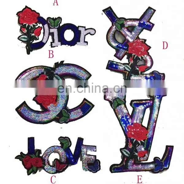 Luxury Letter Flower Sequin Beaded Patches Embroidery Flower Bead Applique Patch