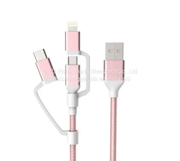 3-in-1 USB Cable, Micro USB, USB-C & Lightning