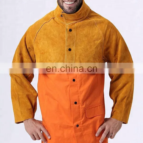 Mens Split Cowhide Leather Welding Cape Sleeves With Detachable Leather Welding Apron photo-5