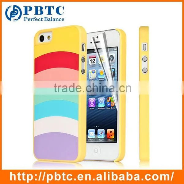 Set Screen Protector And Case For Iphone 5 , Hard Plastic Pink Colorful Stripes Custom Case photo-3