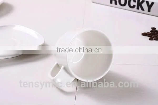 T00217 Big Handle White Porcelain Tea Cup With Saucer photo-6