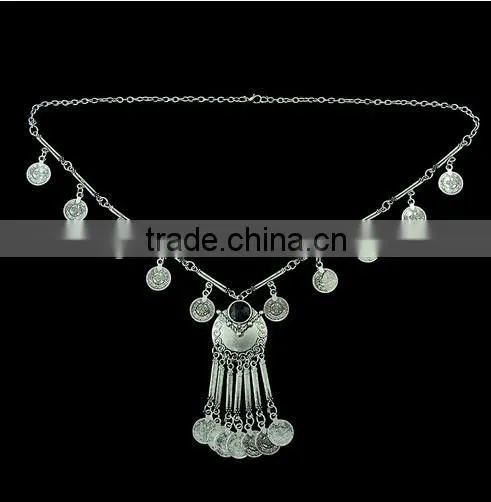 2016 New Fashion Gypsy Bohemian Boho Jewelry Antique Silver Tassels Long Carving Coins Necklace For Women photo-3