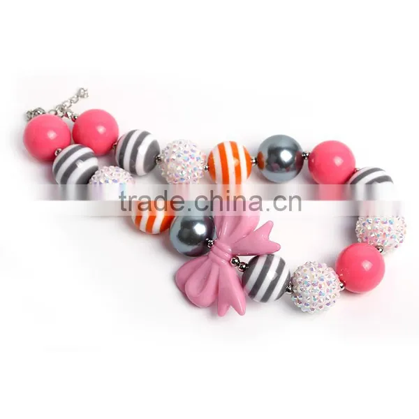 Kid Child Bubblegum Chunky Necklace Baby Girls Hot Pink Bowknot Chunky Necklace Baby Jewerly photo-3