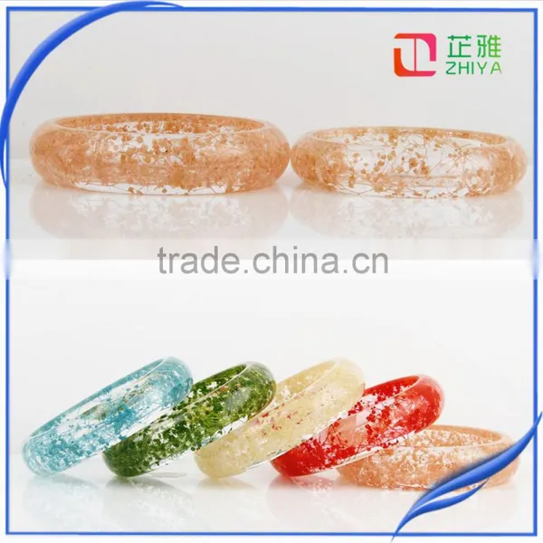 ZHIYA 2016 Series Fashion Clear Resin Bangle Cloud Effect With Real Dried Yellow Chrysanthemum Flowers Gold Foil photo-6