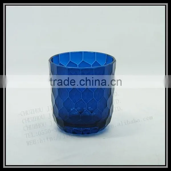Custom Fish Scale Colored Glass Candle Jar,16oz Cut Glass Candle Holder Votive photo-2