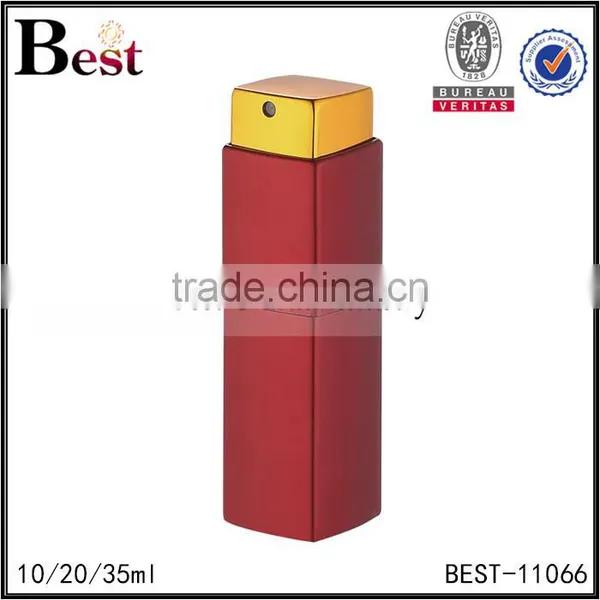 2017 Hot New Products Cosmetic Red Aluminum Cover Glass Perfume Bottle 10ml 20ml 35ml Spray Square Rotary Bottle Perfume