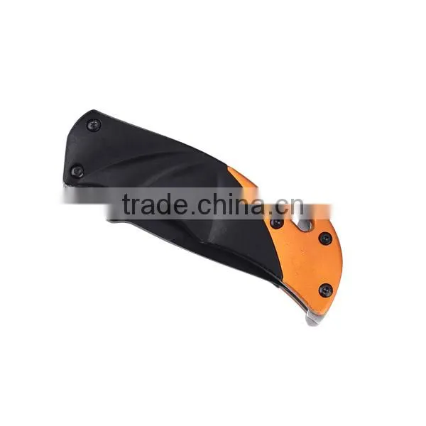 A21-1076 Stainless Steel Blade Orange Aluminum Handle Folding Knife photo-2