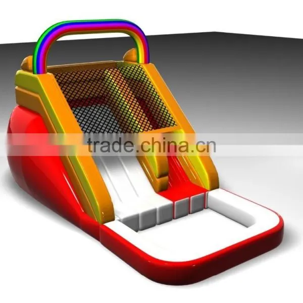 New Design Funny 16ft Rainbow Inflatable Water Slide With Pool