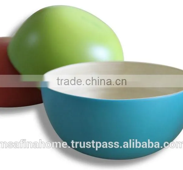 Round Colored Lacquer Bamboo Salad Bowl photo-2