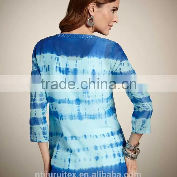 Women's Tie Dye Blouse & Top , Women's Beads Neck Blouse photo-2