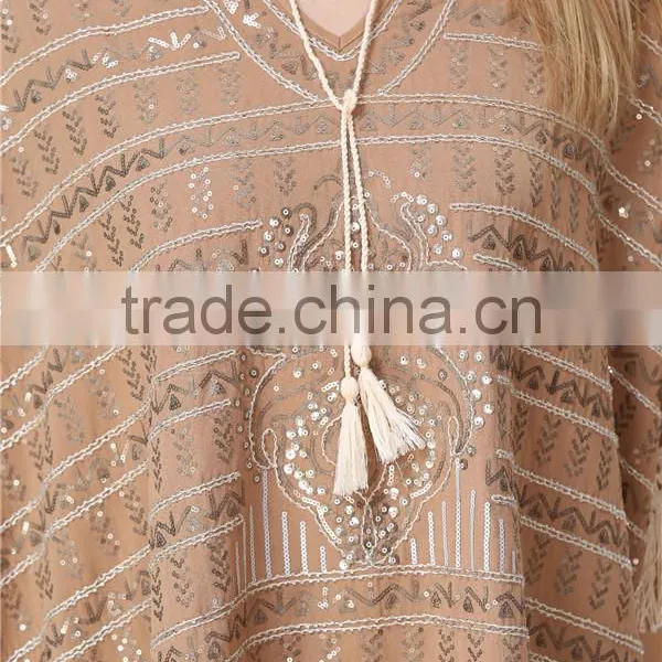 New Arrival Ladies Fashion Design Elegant Winter/Autumn Tan Colour Dolman/ Cape/Shawl Coat With Fringing and Beading for Women photo-5