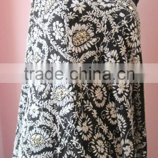 Black White PHULKARI GEORGETTE DUPATTA SHAWL, Hand Embroidery Dupatta photo-5