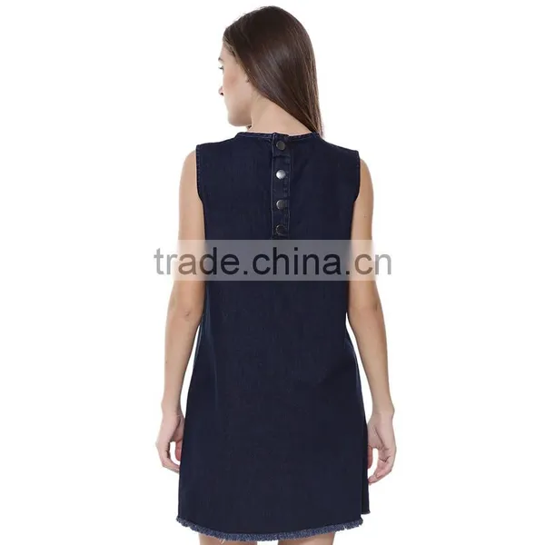2016 Designer One Piece Sleeveless Simple Women Denim Dress photo-2