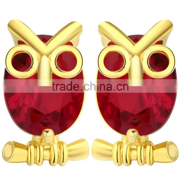 Cute Gold Color Red Zircon Oval Owl Women Jewelry Party Earring photo-2