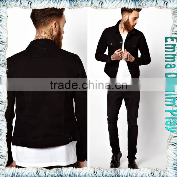 Mens Casual Slim Black Denim Vogue Short Coats With Copper Button photo-2