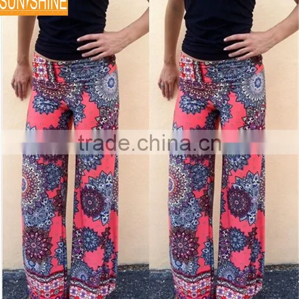 Bohemian Vintage Women Loose Floral Print Long Wide Leg Palazzo Pants photo-6