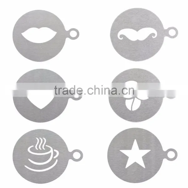 Amazon Hotting Eco-Friendly Cafe Foam Coffee Tools Durable Stainless Steel Coffee Templates Barista Stencils photo-3