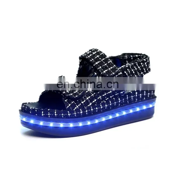 New Design 7colors Light Shoes Comfort Low Platform Womens Summer Plaid USB Charge Led Luminous Sandals Ladies LED Shoes photo-2