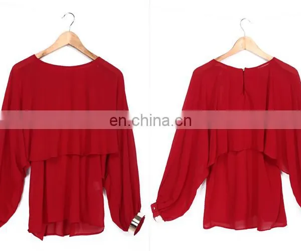 Wholesale Long Sleeve Fake Two Piece Lady Chiffon Top And Blouse photo-3