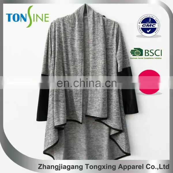 Women's Long Sleeve Cardigan With pu photo-2