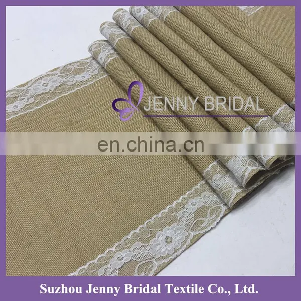 TR024C 2016 Cheap Restaurant Linen Table Runner Lace Edge Burlap Table Runner photo-4