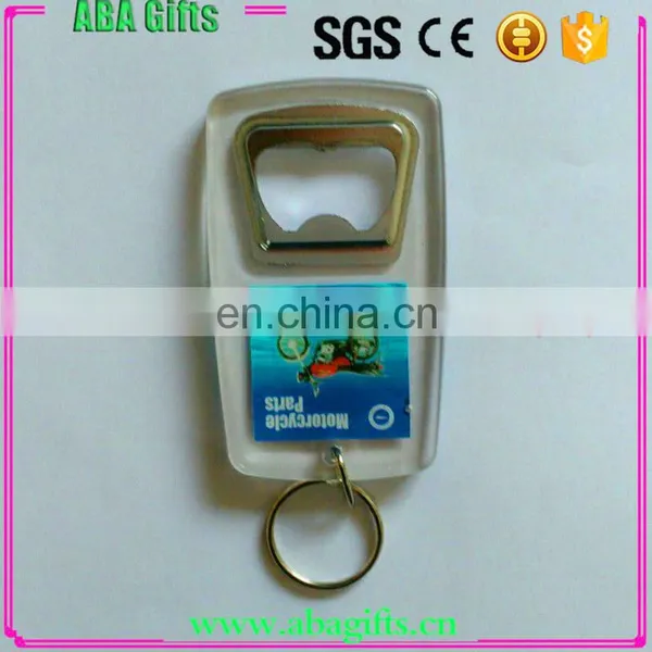Acrylic Plastic Bottle Opener Key Chains With Photo Frame