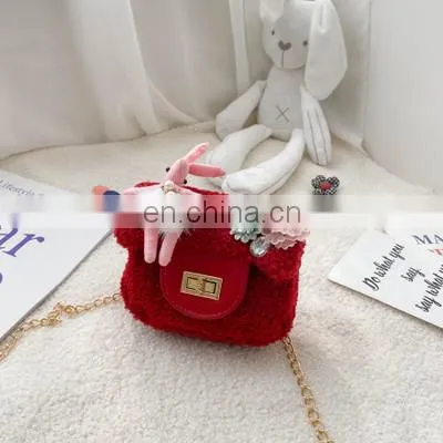 Korean Children's Bag Autumn / Winter 2020 New Shoulder Bag Cute Plush Rabbit Crossbar Fashion Small Fragrant Bag photo-4
