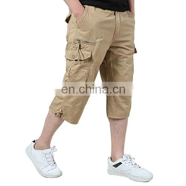 Men's Casual Twill Elastic Cargo Shorts Below Knee Loose Fit Long Shorts