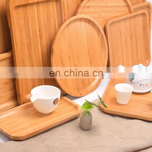 Natural Ecofriendly Round Wooden Platter Snack Food Bamboo Serving Tray photo-3