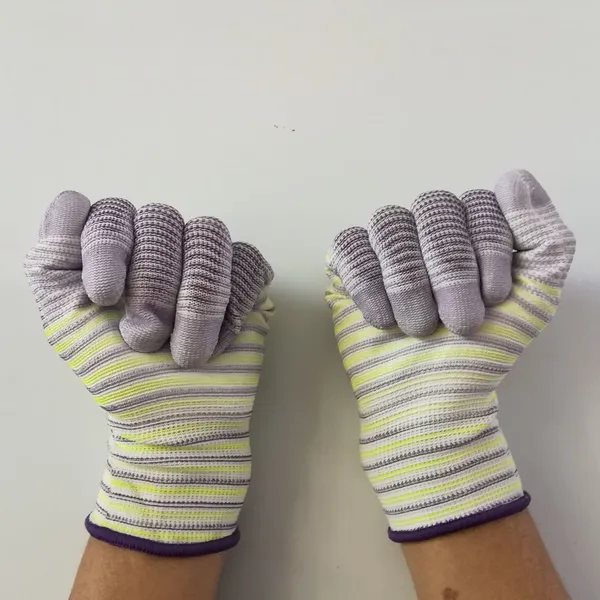 Zebra Wave White&purple&yellow Polyester 13 Gauge Knitted pu Palm Coated Anti-static Safety Work Gloves for Light Industrial Workers photo-4