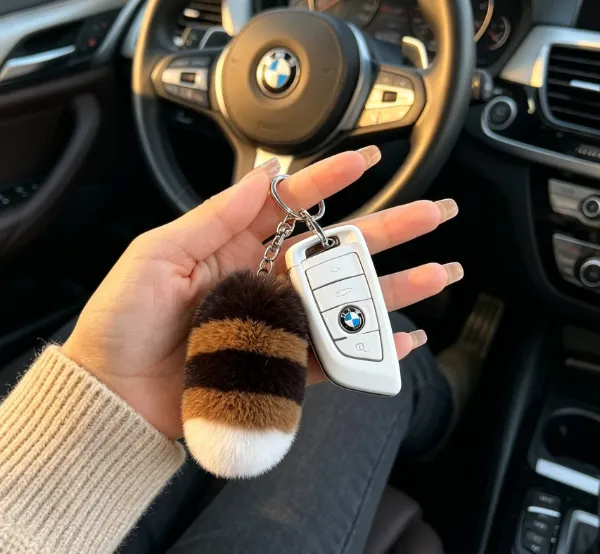 Raccoon Tail Fur Keychain
